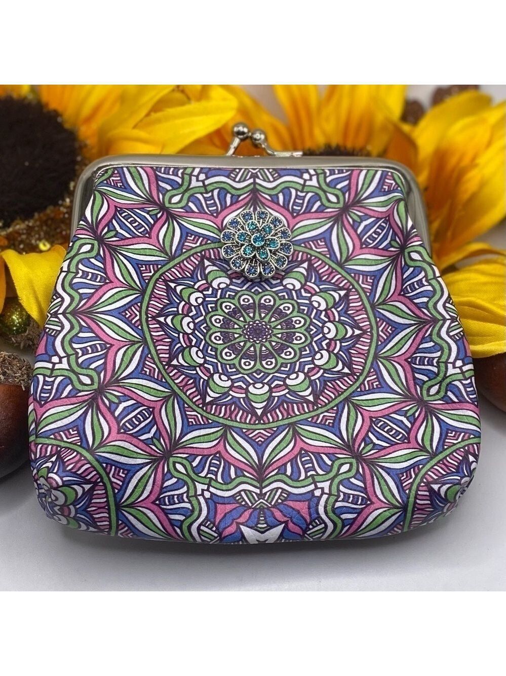 Hippie Boho Snap Jewelry Change Purse with Sparkling Blue 18mm Snap NWT